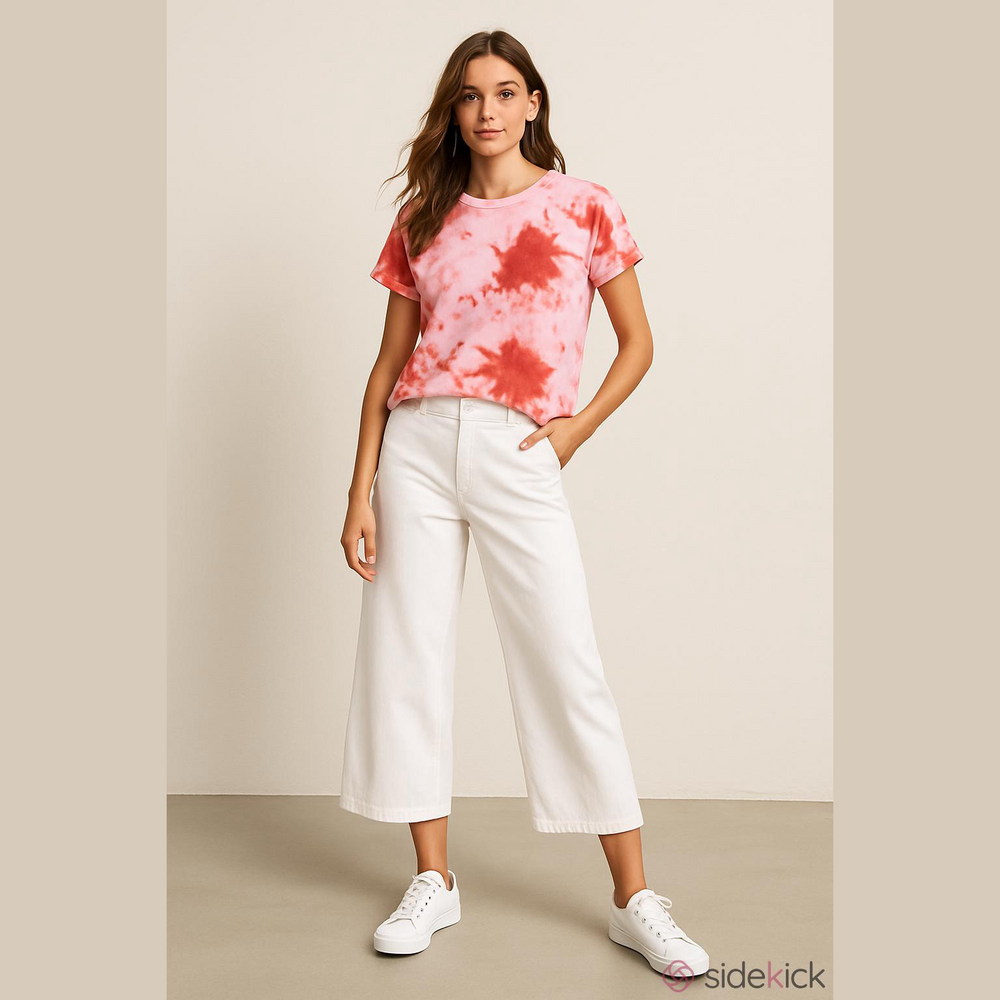 INC Essentials Tie Dye, Short Sleeve Tee, 100% Cotton, Orange, White, Size L